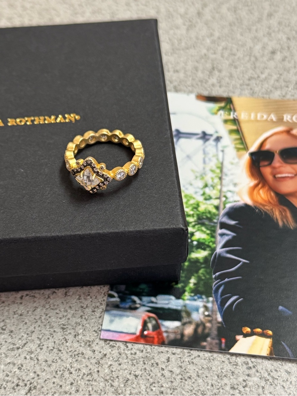 Freida Rothman Pineapple Cut Black and Gold Ring